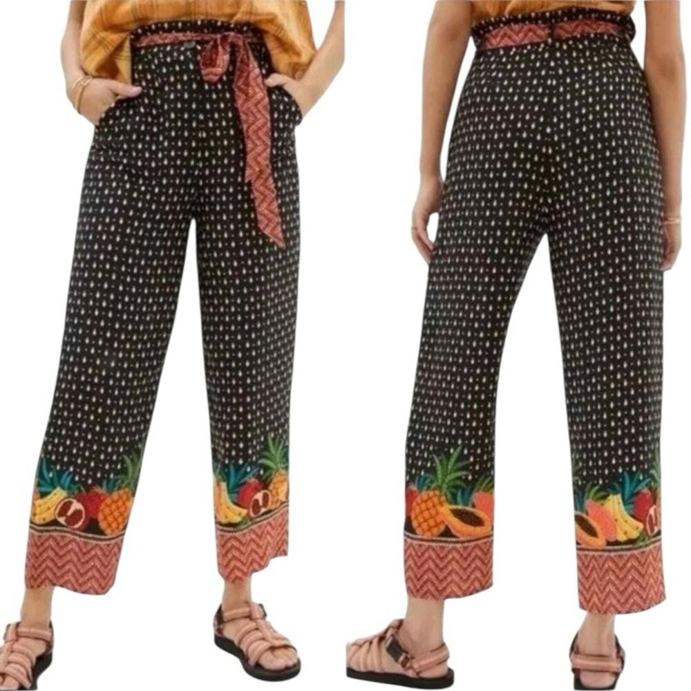Farm Rio Anthropologie Tucker Paper bag Black Fruit Pants size large NO BELT